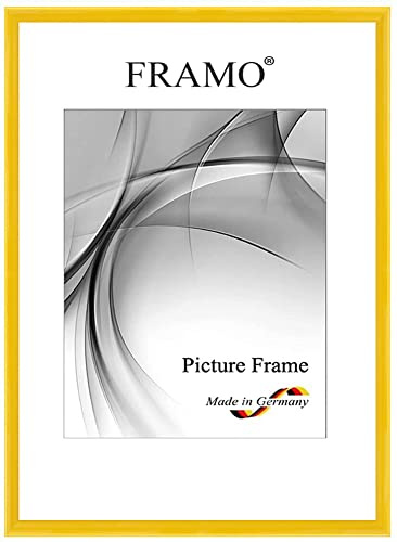Framo Marco de fotos estrecho 12 x 17 cm de madera maciza | Amarillo brillante | Color/tamaño seleccionable | Marco para carteles | Rompecabezas | Fotos #114