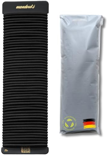 Mandouki - 50 Haargummis, reißfestes und elastisches Haargummi, umweltfreundlich, geruchsneutral und metallfrei für Mädchen, Frauen (Damen) und Männer (Herren) (4mm, schwarz)