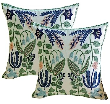 YIcabinet Pillow Covers Set of 2, Embroidered Branch Pattern Throw Pillow Cover,Square Cotton Cushion,Pillow Case for Sofa Bedroom Couch,18x18