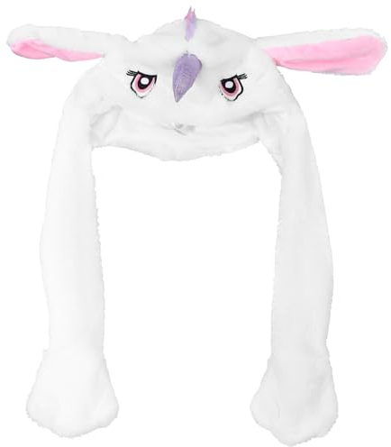Abaodam Lustige Plüschtiermütze Mit Ohren Bewegliche Springhüte Niedliche Mütze Einhorn-Anziehmütze Flauschige Mütze Für Frauen Mädchen Cosplay Party Ostern Neujahr Weiß