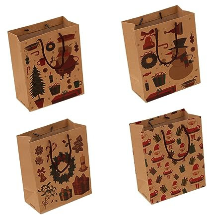 HAPINARY 4stücke Kraftpapiertüte Weihnachtspapiertüten Geschenktüte Partyzubehör Kraft-henkeltasche Cartoon-handtasche Aufbewahrungstasche Für Kleidung Und Wein Kleine Muster