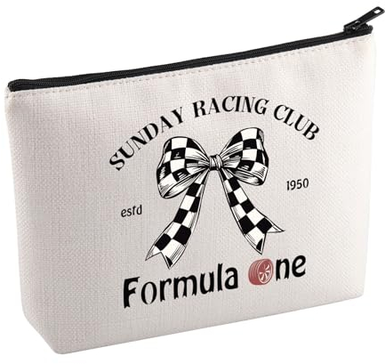 Kosmetiktasche mit Rennartikeln, Motiv: Sunday Racing Club, Make-up-Tasche, ästhetisches Renngeschenk, Motorsport-Geschenk für Fans, SundayRacing Mup, Kosmetiktasche