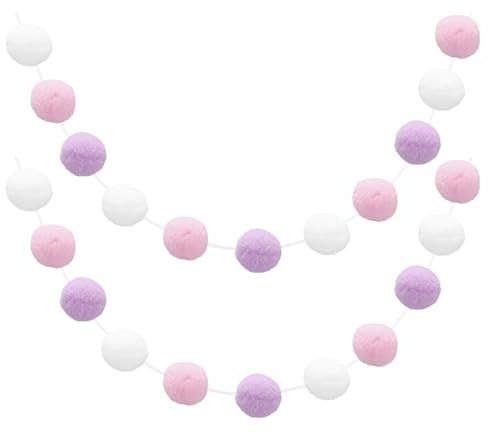 sourcing map 2pcs Pom Pom Garland 6.6 Ft 30 Balls Colorful Felt Ball Garland for Wall Christmas Tree Decor Birthday Banner Easter Party Decorations, White, Pink, Purple