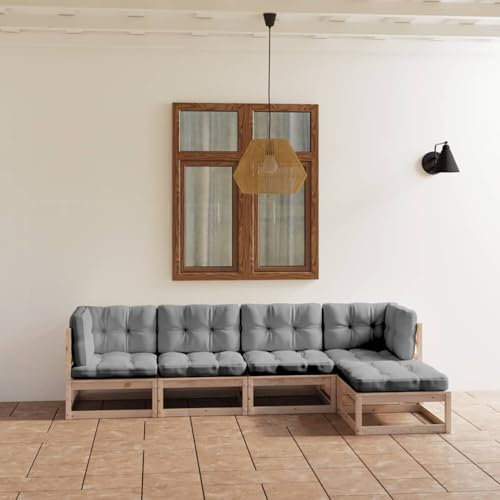 ShCuShan 5-TLG. Garten-Lounge-Set mit Kissen Kiefer Massivholz Gartengarnitur Wetterfest Lounge MöBel Outdoor BalkonmöBel Lounge Sitzlounge Garten