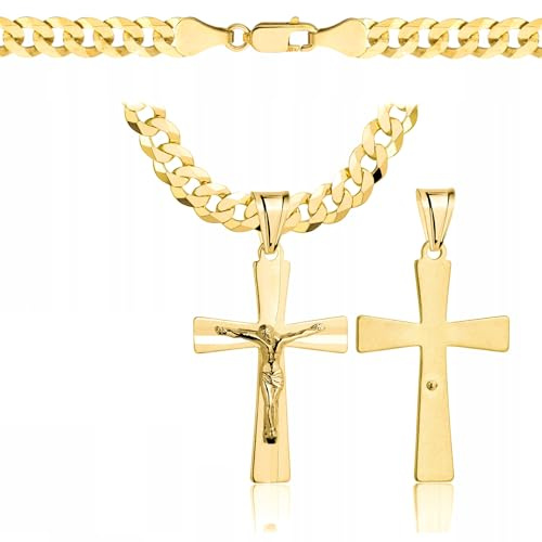 AMAR OPRAVA Goldketten für Herren Kreuz 585, Panzer-Halskette 925/585 - Kreuzkette mit 6,5 mm Panzerung