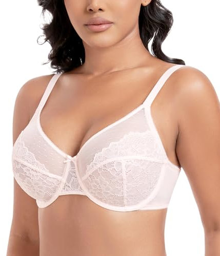 DotVol Women's Unpadded Sexy Lace Full Coverage Underwire Minimizer Everyday Bra(Pink, 36E)