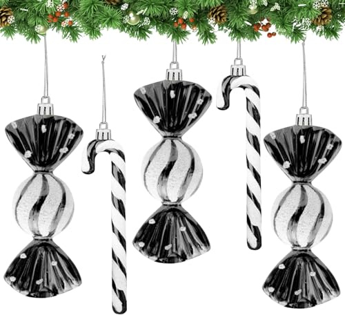 18 Stück Zuckerstangen Anhänger, Glitzer Weihnachtskugeln Zuckerstangen Deko, Weihnachtsbaumschmuck Zuckerstange Christbaumschmuck Baumschmuck (Schwarz)