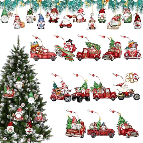 24 Stück Holz Weihnachten Anhänger Weihnachten Wichtel Holz Handwerk Mini Weihnachtszwerge Ornamente Weihnachtsbaum Deko 3D Weihnachtsbaum Ornamente Set Für Weihnachtsbaum Dekor Weihnachten Party