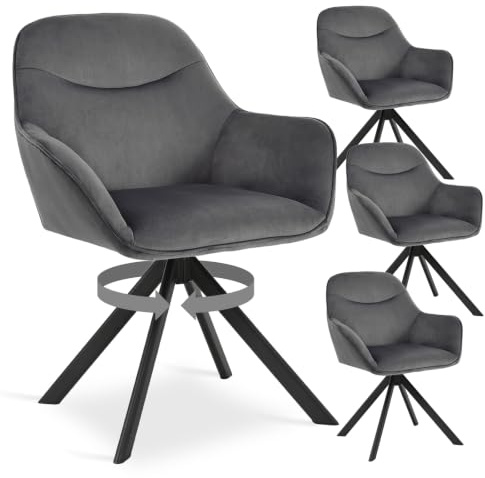 Goeurvant Esszimmerstühle Drehbar 4er Set mit Armlehne, 360° Drehstuhl, Polsterstuhl Samt, Küchenstuhl mit Metallbeine für Esszimmer, Wohnzimmer, Büro, Dunkelgrau