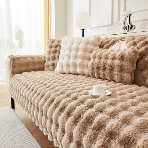 Misorat Samt Sofabezug 1/2/3/4 Sitzer Kaninchen Plüsch Sofa Überzug L Form, Anti-rutsch Waschbar Universelle Couch Überzug Ecksofa, Pets Dog Sofaüberwurf Sofa Überwurf,Sofaschoner,E-70x150cm