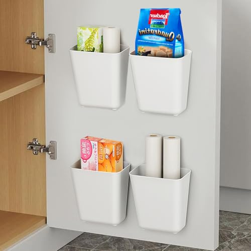 Zikenis 4 Stück Selbstklebende Wandmontierte Aufbewahrungsbox | Weiße ABS Kunststoff Aufbewahrungsbox für Schrank, Badezimmer, Kühlschrank, Kleine Gegenstände Organizer