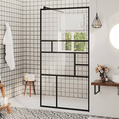 Festnight Parete Doccia Porta Box Doccia Porta Doccia Porta per Doccia Box Doccia Cabina Doccia Parete Doccia Walk-in in Vetro Trasparente ESG Nera 80x195 cm