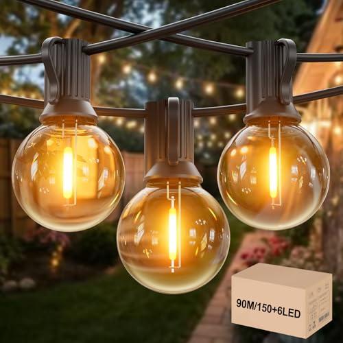 GLOBELIT 300M Lichterkette Außen - IP45 Wasserdicht mit 150+6 G40 Glühbirnen (Warmweiß), Gartenbeleuchtung für Terrasse, Hochzeit, Party & Balkon | Edison-Style | Steckbar (Black, 90m(300FT))