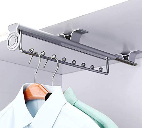 Aluminiumgarderob klädstång nizer rack med utdragbar rockhängare skjutskena för byxor jeans jacka förvaring (25 kg lastkapacitet)