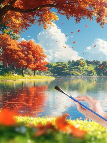 Lake malen nach zahlen, malen nach zahlen erwachsene Anlage, malen nach zahlen leinwand mit Pinsel und Acrylfarben für Anfänger und Kinder, Home Deko aesthetic, Geschenk -60 x 80 cm Rahmenlos 7P-8
