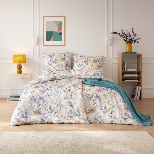 ESTELLA Mako-Satin Bettwäsche 200x220 Estera Blüten Lilien beige rosa 7960-985