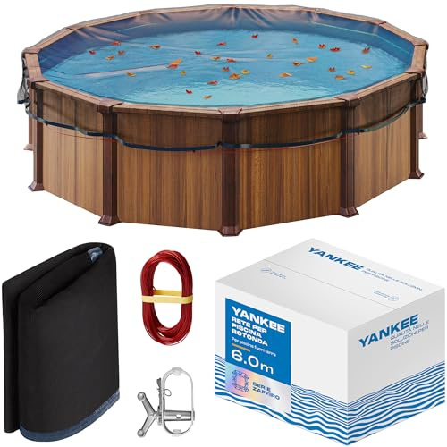 Yankee - Rete per foglie per piscina, rotonda, in rete, 0,4 cm, copertura per piscina fuori terra, previene foglie e detriti, rete resistente anti-intasamento (550-600 cm (Ø680cm))