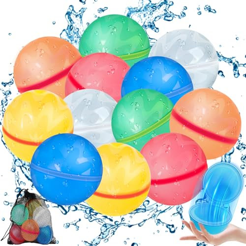 Wasserbomben Wiederverwendbare 12 Stück Selbstschließend Wasserbomben, Einfaches und schnelles Befüllen, Wasserbomben, Wasserspielzeug Pool Spielzeug für Kinder und Erwachsene