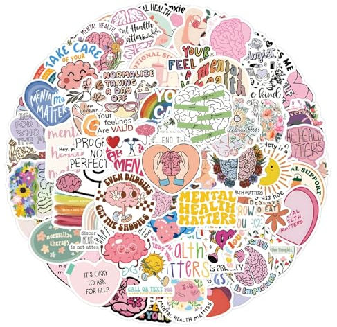 100PCS Pegatinas Mental Health,Pegatinas para Ordenador Portatil Agenda Laptop Skate Botella Agua Guitarras Maletas equipajes Coches y Bicicletas,Mental Health Impermeable Vinilo Stickers