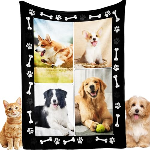 Bemaystar Personalisierte Decke mit Foto für Haustiere, personalisierte kuscheldecke Haustier für Hunde mit Bildern für Frauen Männer Geschenke