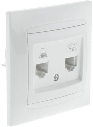 Zenitech - Presa RJ11 + RJ45 da incasso, colore: Bianco