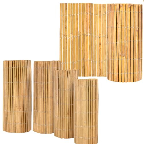 GAM Bamboo Fence Screening Roll – Natural Bamboo Slat Fence Panels, Outdoor Fenceing, Privacy Fence Screen, Protective Screening for Garden and Divider, Balcony, Pool (1.2x4Meter)