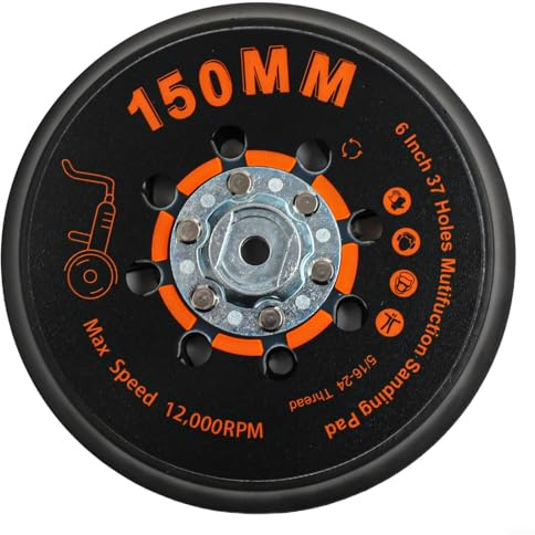 Volakebeing Almohadilla de respaldo para lijadora orbital, 150 mm, 37 agujeros, disco de lijado de 6 pulgadas con rosca de 5/16-24, compatible con MAXXT, almohadilla de pulido de molienda máxima de