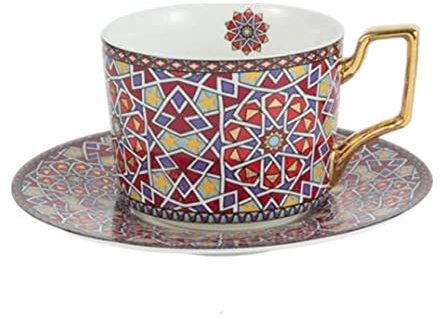 KazeRyu Ensemble Tasse À Café Et Soucoupe En Céramique De Luxe: Tasse À Anse Dorée De 250ml Avec Soucoupe Ornée(C)