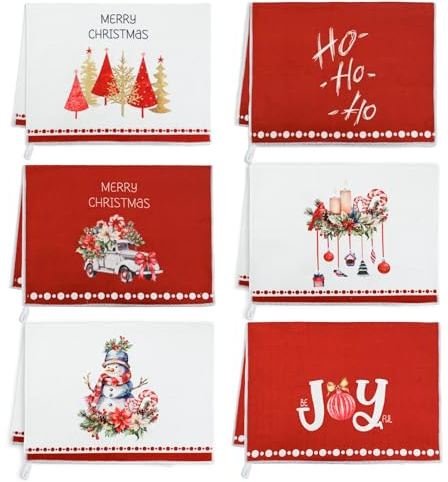 Cosiesnest 6 Stück Geschirrtücher Weihnachten KüChentücher 40 * 60cm Super Saugstarke Geschirrhandtücher Küchenhandtücher Weihnachten Weiche und Langlebige Küchentücher Baumwolle (A)