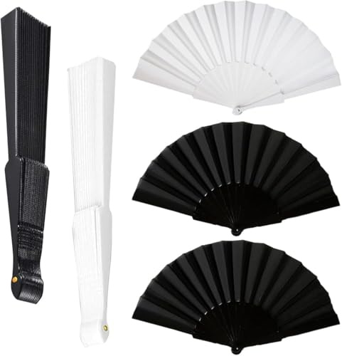 3 Pcs Hand Fan Folding,Silk Fabric Plastic Ribs Handheld Fans,Hand Held Paper Fan for Women Line Dance Cosplay Props Wedding Summer Festival Party Decorations Gifts (Black and White)