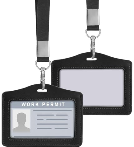 Vmoomax Doppelseitige Fenstern Ausweishalter 2pcs Ausweishülle Kartenhülle Mit Schlüsselband Schwarz Echtem Leder Ausweishalter Horizontal Für Büro