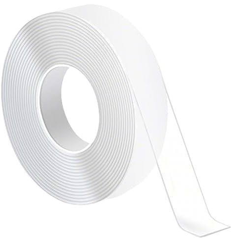 Xahpower 5 Metros Cinta Doble Cara Extrafuerte, Removible, Sin Dejar Rastro, Reutilizable, Cinta Adhesiva Nano Transparente para Montaje en Pared, Alfombra, Coche, Hogar, Cocina (500 * 3 * 0.1 CM)