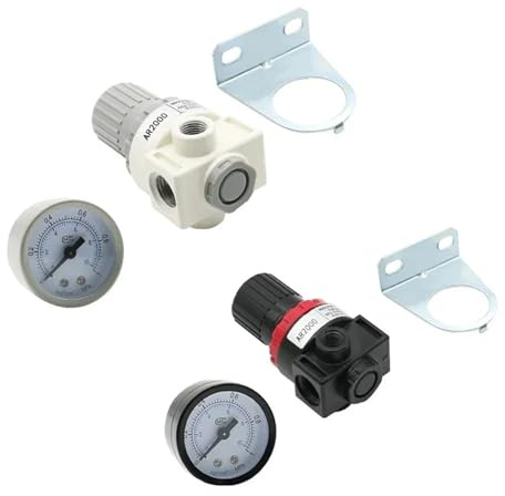 2 st AR2000 1/4 tum gänga BSP pneumatisk luftkompressor tryckregulator reduktionsventil 4 mm 6 mm 8 mm 10 mm 12 mm anslutningsbeslag (AR2000-BT, fliter med 4 mm)