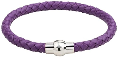 HUIANGLIYG Bracelet Unisexe En Cuir Tressé Antique, Fait Main, En Cuir Véritable Avec Fermoir Magnétique, Style Minimaliste, Bijou Idéal Pour Homme Et Femme, Violet, 21 Cm.