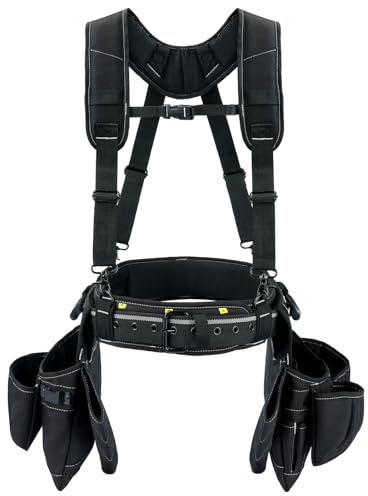 Tool Belt with Suspenders Professional Framer's Construction Rig with Suspenders and 22 Pockets for Carpenter, Electrician, Roofing,Black