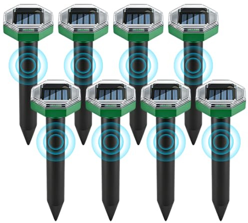 LYPPUL Lot de 8 répulsifs solaires anti-taupes à ultrasons pour jardin, pelouse, campagnols, animaux de sol, fourmis, serpents