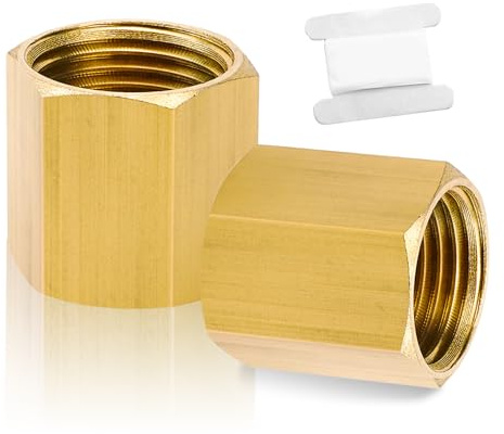 2 Stück IG 1/2 Messing Muffe, Innengewinde 1/2 Zoll Verbindungsstück | Messing Doppelmuffe, Sechskant Nippel Kupplung, mit Dichtband, für Rohranschluss