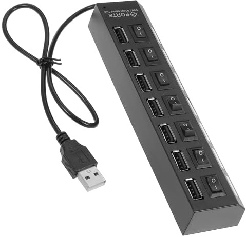 HOMOCONO Hub USB Multiplo a 7 Porte Alimentazione, Splitter USB 2.0 Portatile per Laptop e Dispositivi da Scrivania