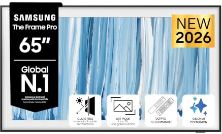 Samsung Smart TV 65 QE65LS03HWUXZT The Frame Pro Neo QLED 4K, Glare Free, HDR10+, Dolby Atmos, Art Mode, Modern Frame Design, Wireless One Connect, Vision AI, Alexa, PACCHETTO INTRATTENIMENTO, 2026