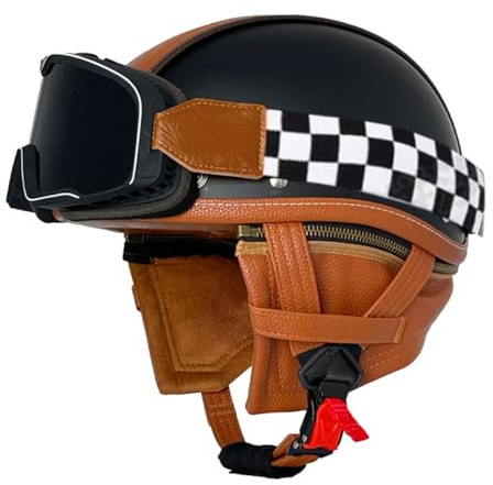 Mezzo Pelle Casco Da Motociclista Caschi Cromwell Vintage Omologato DOTECE Casco Jet Moto Per Uomo Donna Con Occhiali Portatile Cascos A Scodella Per Scooter Street Cruiser