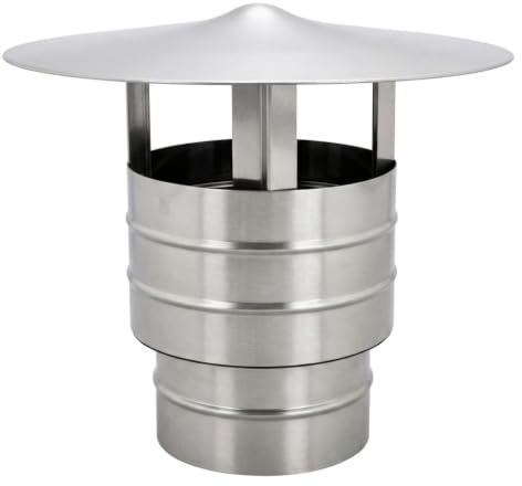 MAKA Comignolo Antivento Base Tonda, Terminale per Canna Fumaria Camino Stufa a Legna Pellet e Gas, Cappello Antipioggia Aspirafumo Rotondo (Ø 200 mm - Inox)
