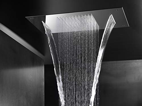 Soffione doccia rettangolare 49x36 doppia cascata AQUArelax acciaio cromato AISI304 super mirror anticalcare made in italy