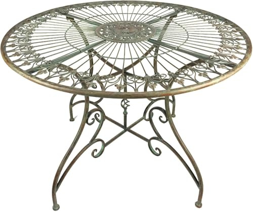 Crispe home & garden Granada Gartentisch rund 100 cm | Metalltisch antikgrün pulverbeschichtet | Vintage Tisch Landhausstil | wetterfest für Garten Terrasse Balkon