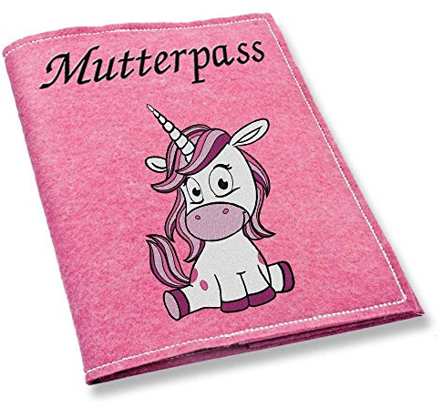Mutterpass Mutterpasshülle Einhorn rosa pink bestickt Farbwahl schwarz weiß grau rot blau lila pink Handarbeit (rosa)