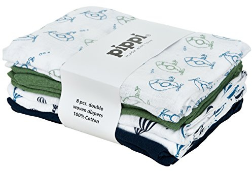 Pippi Mulltücher 8er-Pack weiß/Marine/grün Größe 70x70 cm