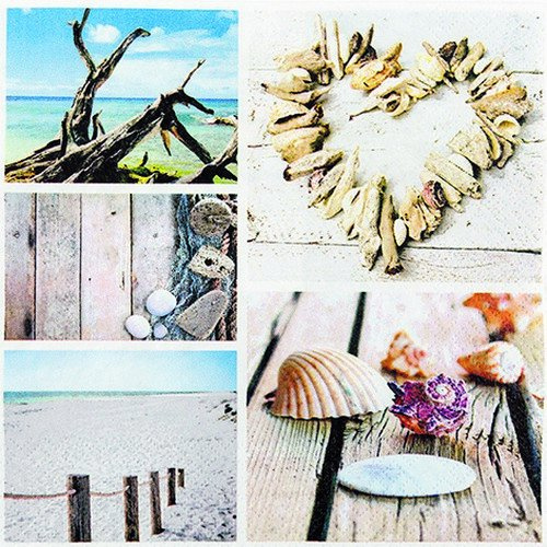 20 Servietten Collage vom Strandbesuch/Maritim/Muscheln/Meer/Sommer 33x33cm