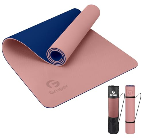 Gruper TPE Yoga Mat,Pro Yoga Mat Eco Friendly Non Slip Fitness Exercise Mat with Carrying Strap,Workout Mat for Yoga, Pilates and Floor Exercises 183 x 61 x 0.6CM