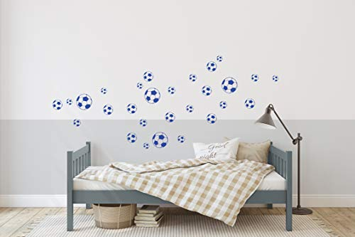 Fußball Wandtattoo Fussbälle zum Kleben an der Wand Kinderzimmer Wandaufkleber (26er Set, Blau)