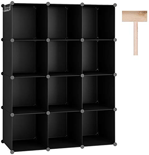 C&AHOME Cube Storage Organizer, 12-Cube Shelves Units, Closet Cabinet, DIY Plastic Modular Book Shelf, Ideal for Bedroom, Living Room, Office, 36.6 L x 12.4 W x 48.4 H Black SHS3012B