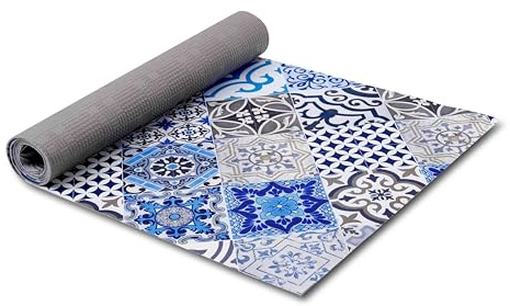 HomeLife Tappeto Cucina Antiscivolo Lavabe in Vine 52X300 Made in Italy | Passatoia Antimacchia in PVC Interni ed Esterni Stampa Digitale Piastrelle Blu | Tappeti Runner Lungo in Gomma [300 cm]